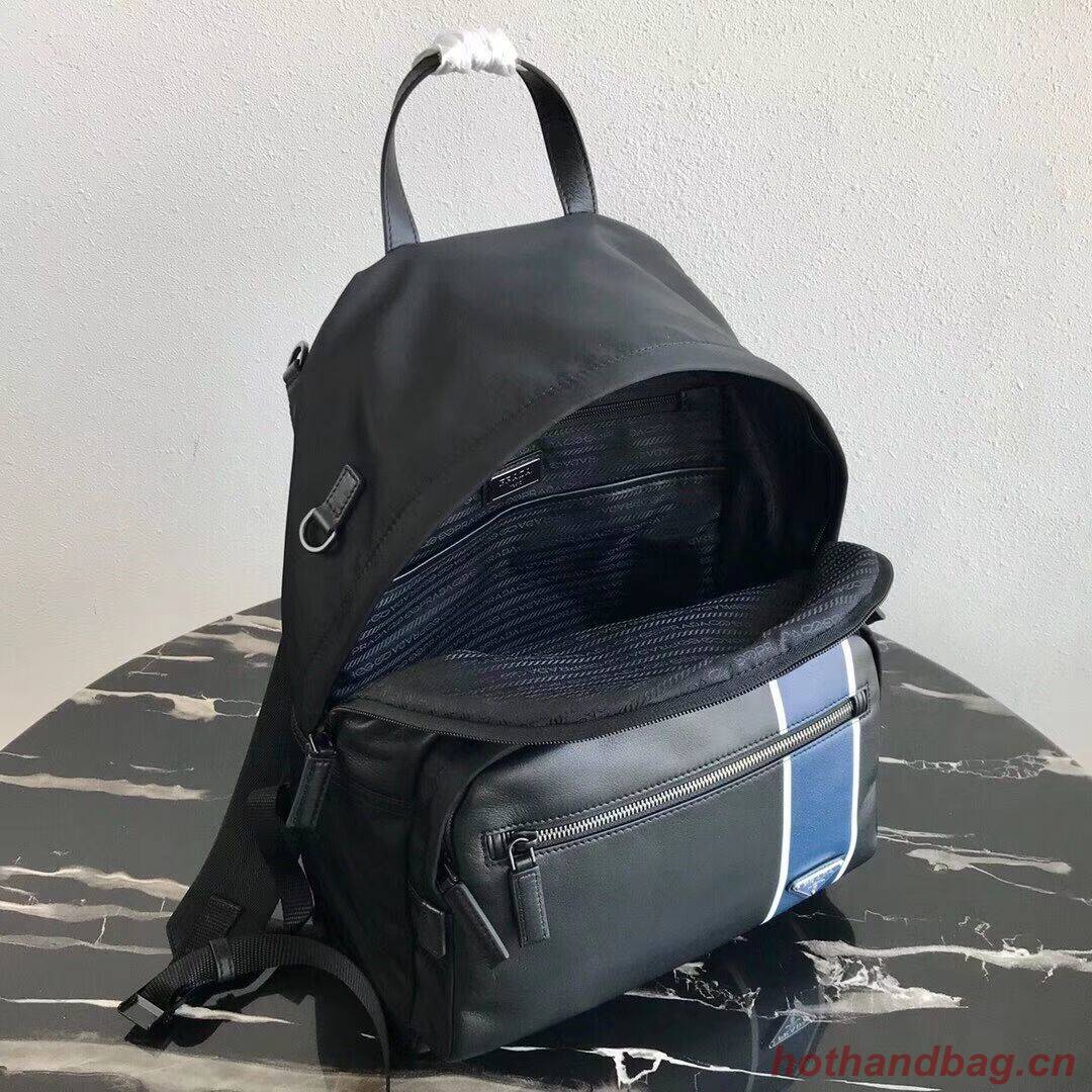 Prada Technical fabric and leather backpack 2VZ066 black&blue