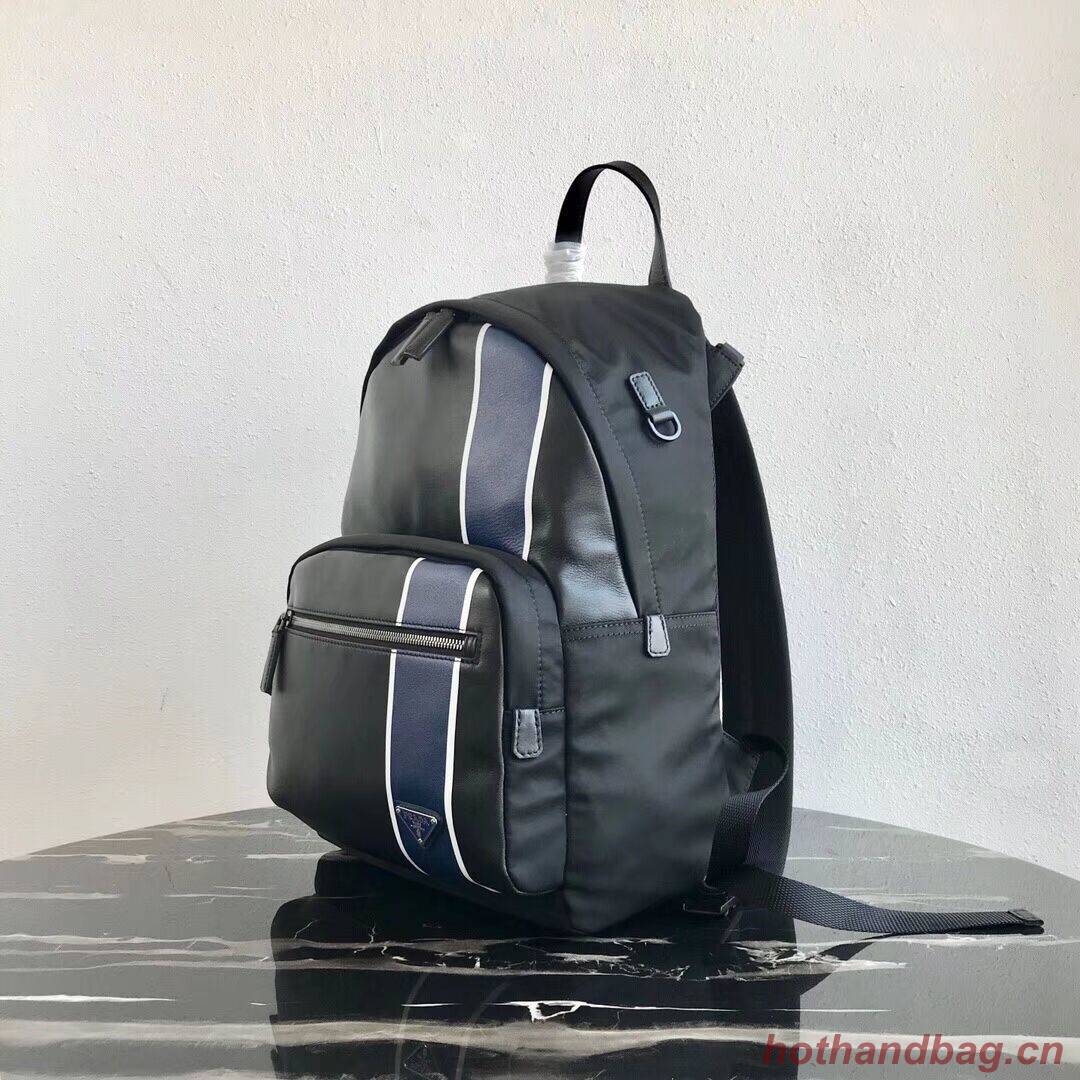 Prada Technical fabric and leather backpack 2VZ066 black&blue