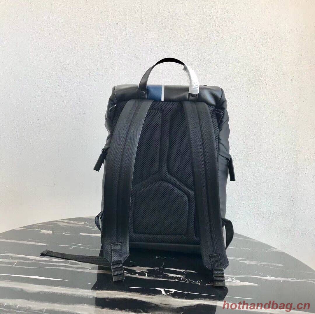 Prada Technical fabric and leather backpack 2VZ135 black&blue