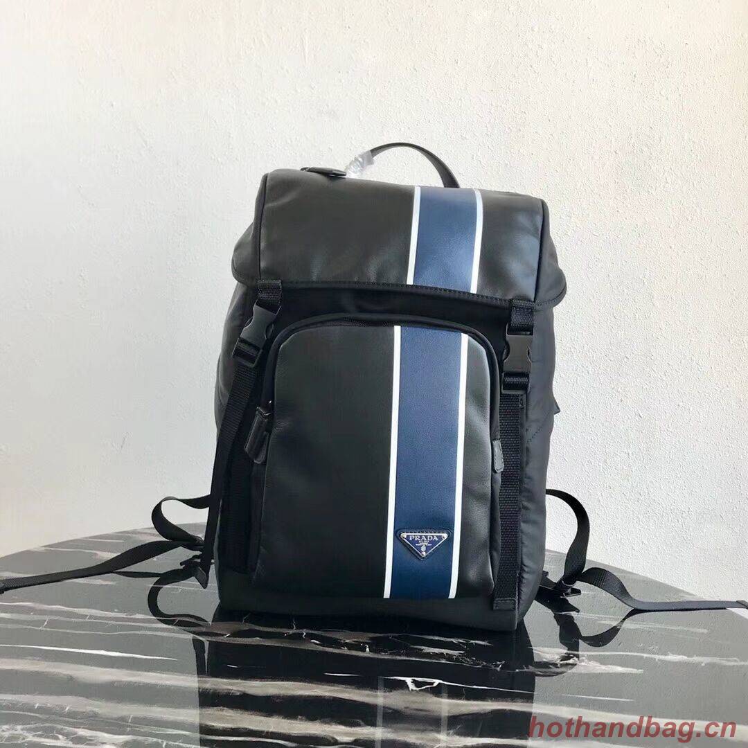 Prada Technical fabric and leather backpack 2VZ135 black&blue