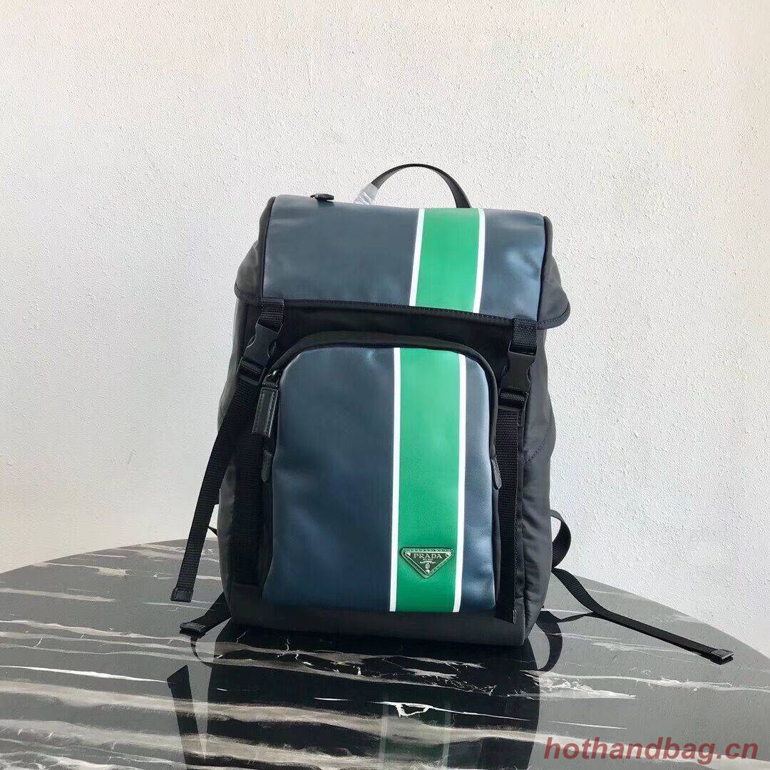 Prada Technical fabric and leather backpack 2VZ135 black&green