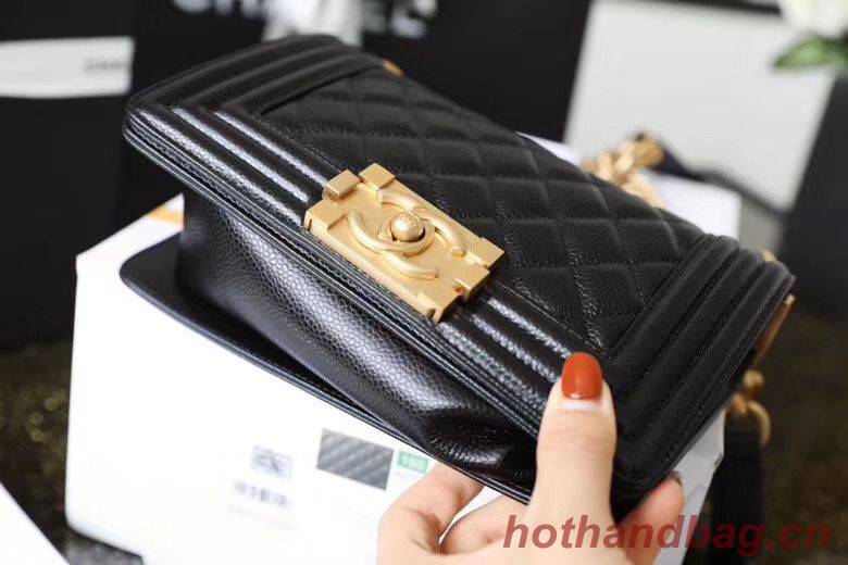 Chanel Le Boy Flap Shoulder Bag Original Cavier Leather A67085 Black Gold Buckle