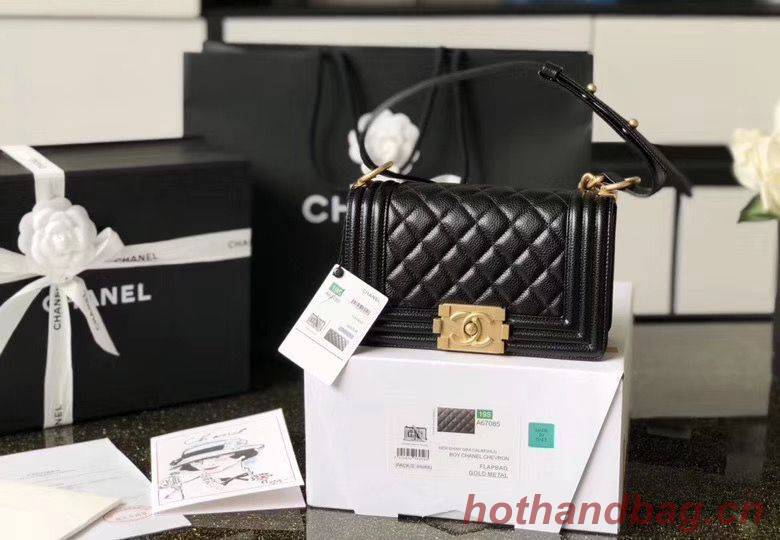 Chanel Le Boy Flap Shoulder Bag Original Cavier Leather A67085 Black Gold Buckle