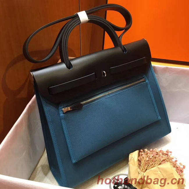 Hermes Herbag 31CM Original Canvas Leather & Calfskin 45987 Blue&Black