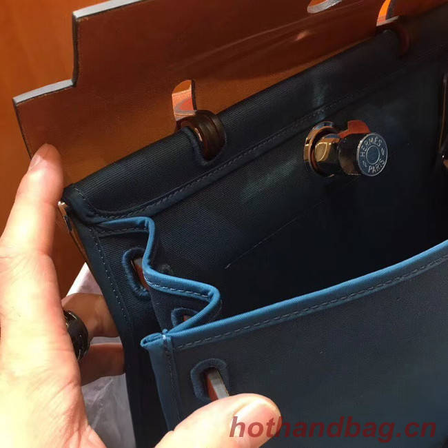 Hermes Herbag 31CM Original Canvas Leather & Calfskin 45987 Blue&Brown