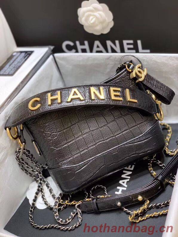 Chanel Gabrielle Hobo Original Crocodile Leather Bag A93824 Black