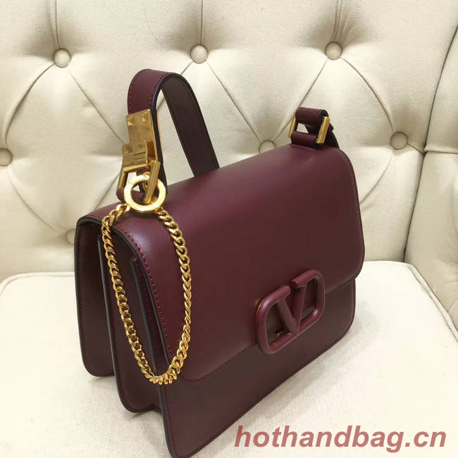 VALENTINO VLOCK Origianl leather shoulder bag 0908 Burgundy