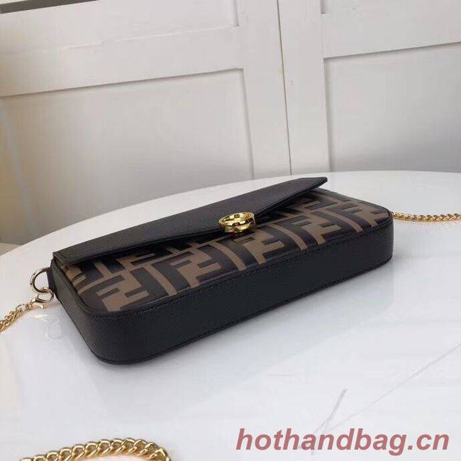 Fendi WALLET ON CHAIN WITH POUCHES leather mini-bag F0005 black&brown