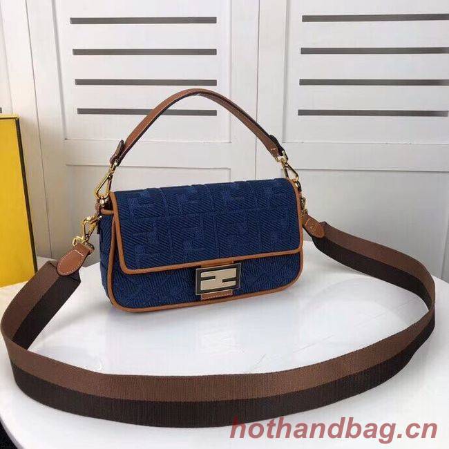 Fendi BAGUETTE LARGE Blue denim bag F0386 blue