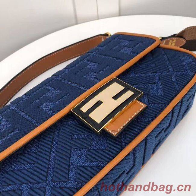 Fendi BAGUETTE LARGE Blue denim bag F0386 blue