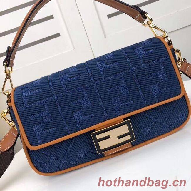 Fendi BAGUETTE LARGE Blue denim bag F0386 blue