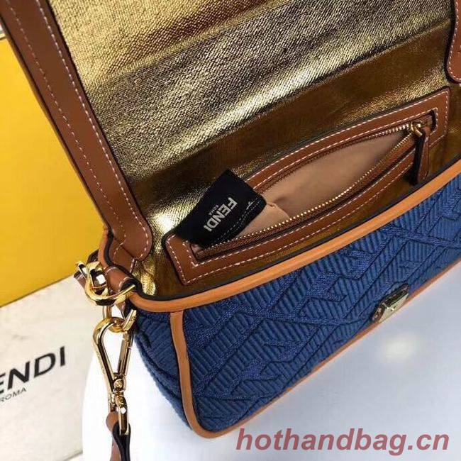 Fendi BAGUETTE LARGE Blue denim bag F0386 blue