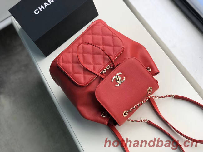 Chanel backpack Grained Calfskin & Gold-Tone Metal A57571 red