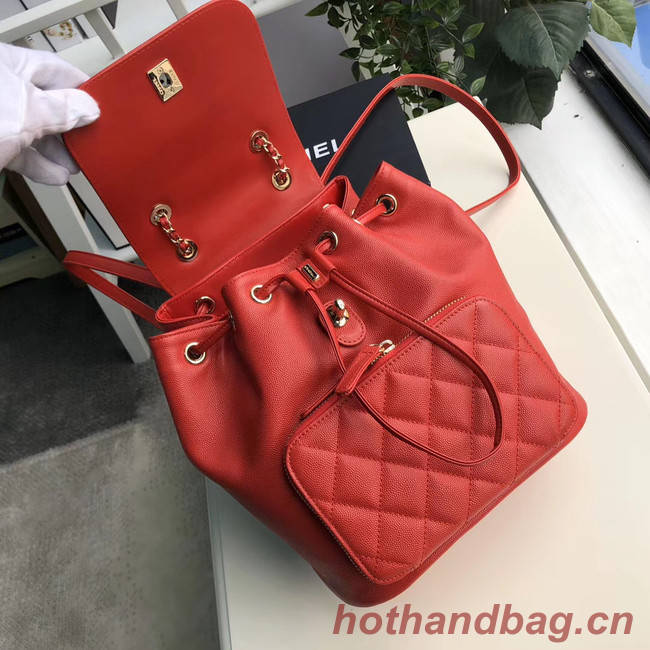 Chanel backpack Grained Calfskin & Gold-Tone Metal A57571 red