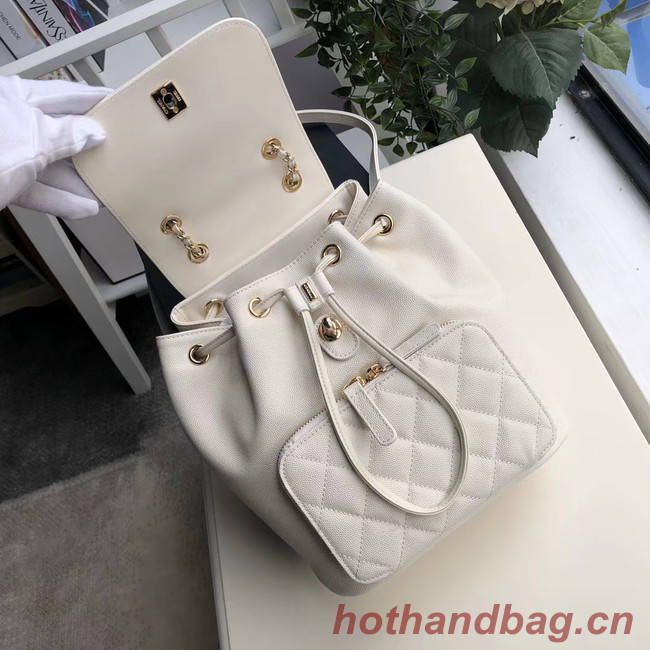 Chanel backpack Grained Calfskin & Gold-Tone Metal A57571 white