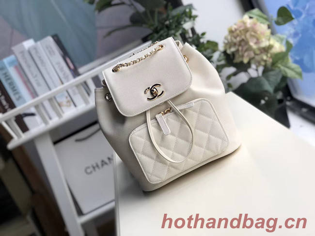 Chanel backpack Grained Calfskin & Gold-Tone Metal A57571 white