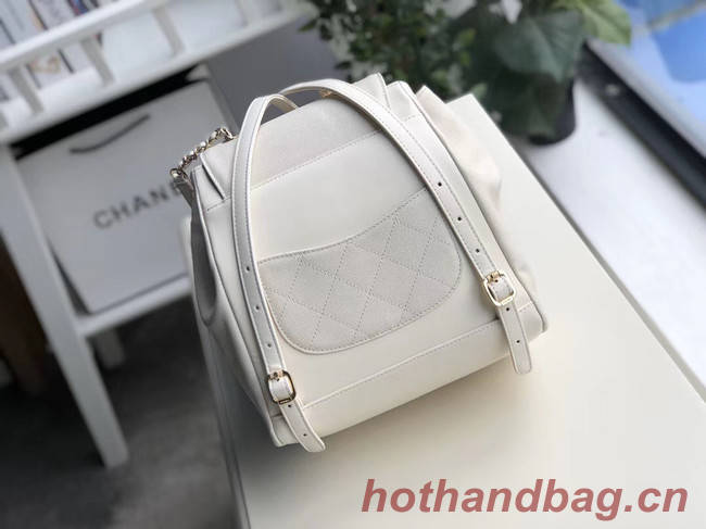 Chanel backpack Grained Calfskin & Gold-Tone Metal A57571 white