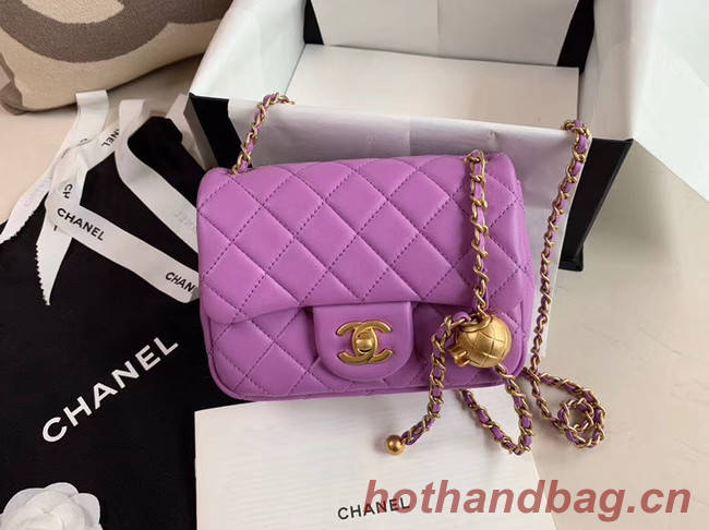 Chanel MINI Flap Bag Original Sheepskin Leather AS1786 purple