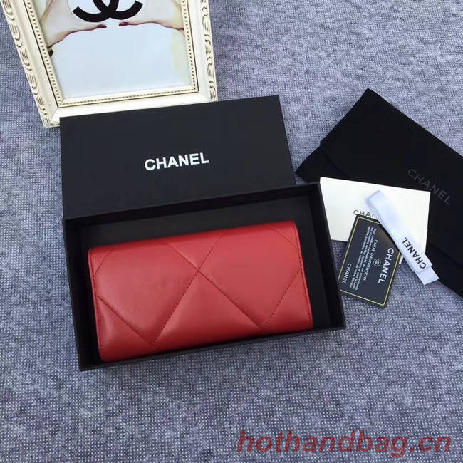 Chanel sheepskin & Gold-Tone Metal Wallet AP0955 Burgundy