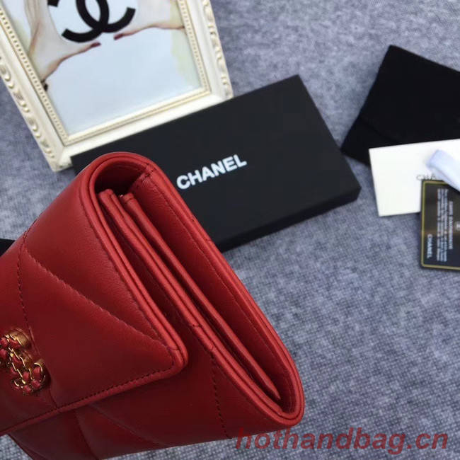 Chanel sheepskin & Gold-Tone Metal Wallet AP0955 Burgundy