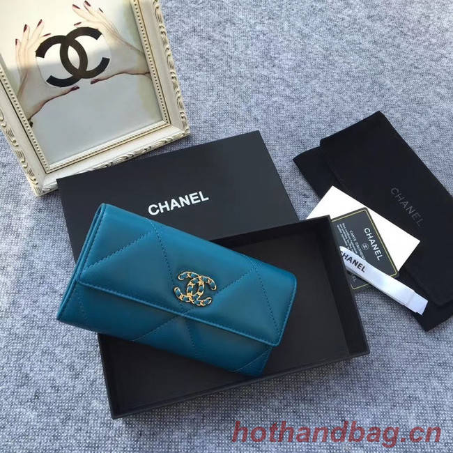 Chanel sheepskin & Gold-Tone Metal Wallet AP0955 blue