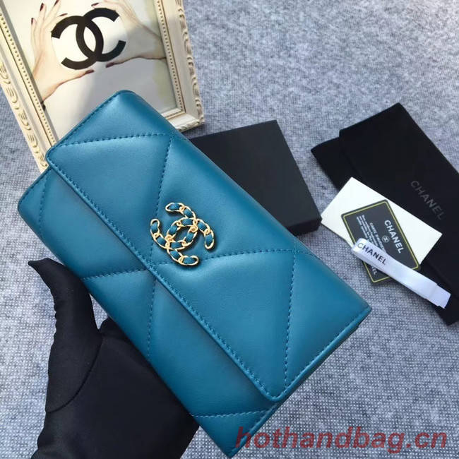 Chanel sheepskin & Gold-Tone Metal Wallet AP0955 blue