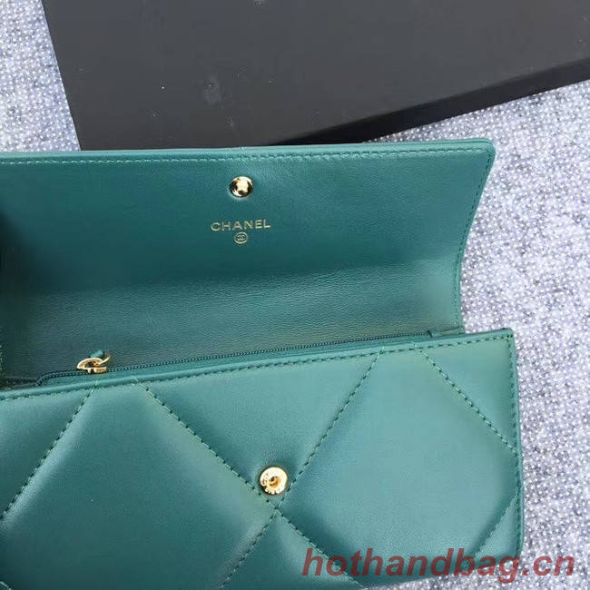 Chanel sheepskin & Gold-Tone Metal Wallet AP0955 green