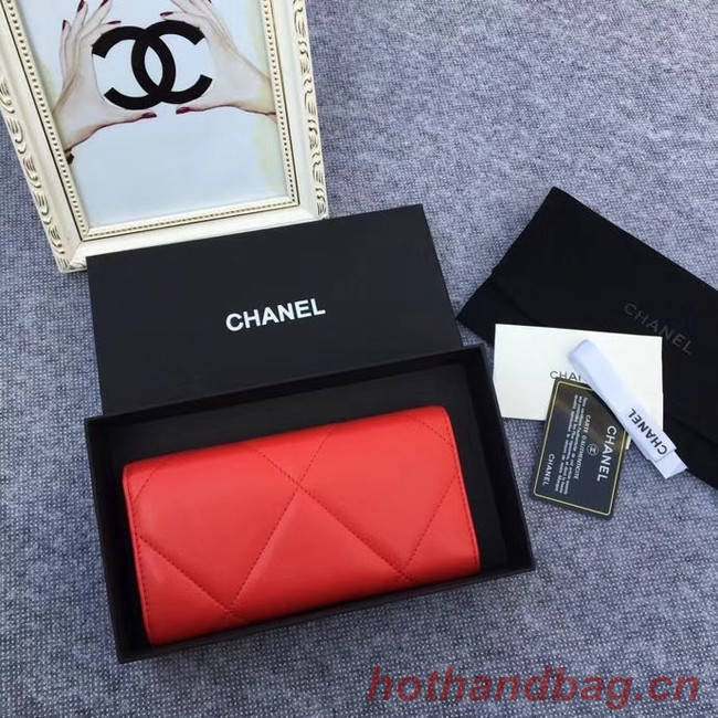 Chanel sheepskin & Gold-Tone Metal Wallet AP0955 red