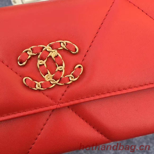 Chanel sheepskin & Gold-Tone Metal Wallet AP0955 red