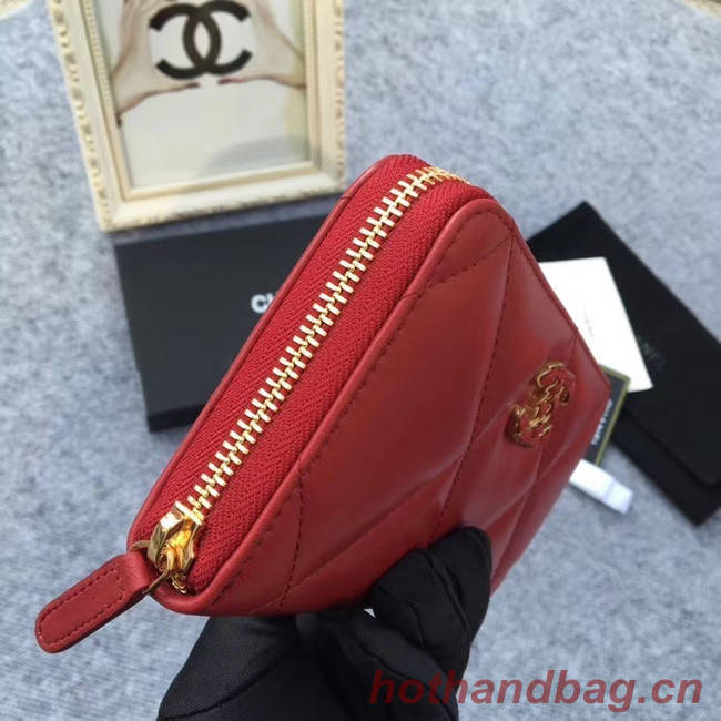 CHANEL 19 sheepskin & Gold-Tone Metal Wallet AP1063 Burgundy