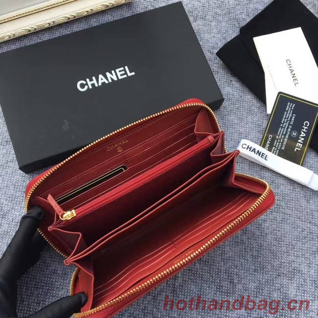 CHANEL 19 sheepskin & Gold-Tone Metal Wallet AP1063 Burgundy