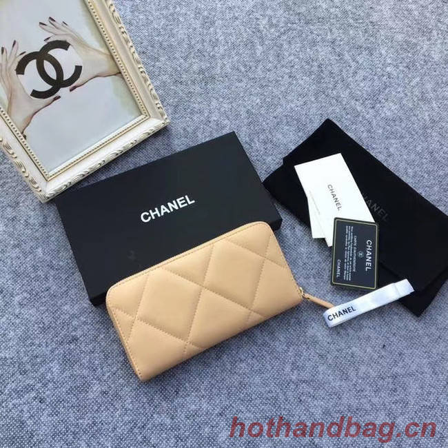 CHANEL 19 sheepskin & Gold-Tone Metal Wallet AP1063 apricot