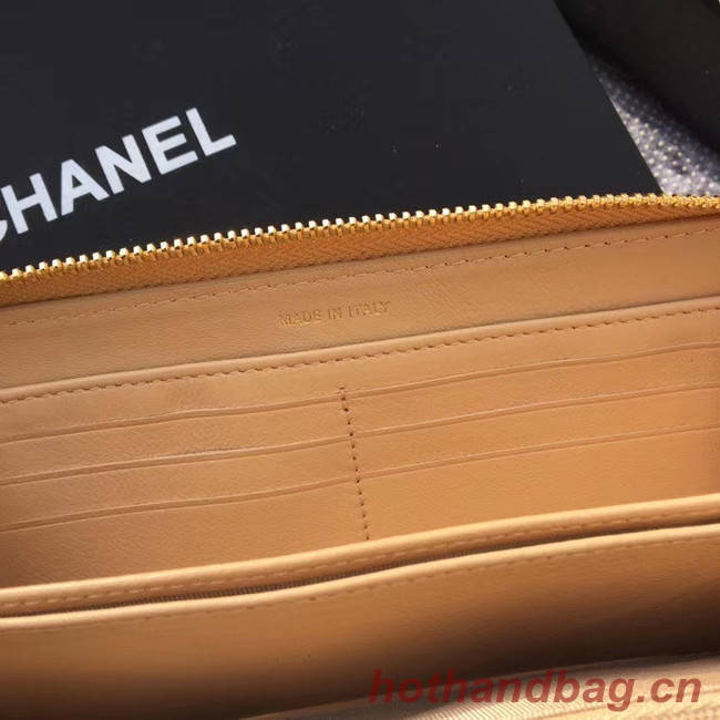 CHANEL 19 sheepskin & Gold-Tone Metal Wallet AP1063 apricot