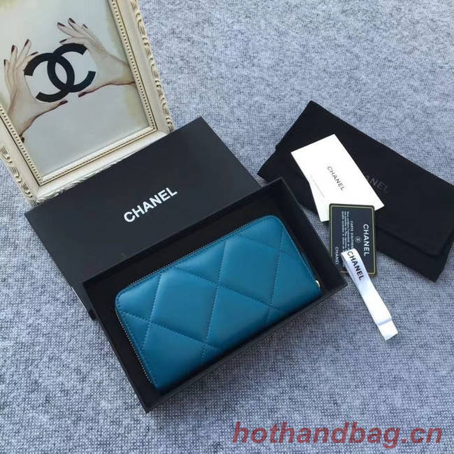 CHANEL 19 sheepskin & Gold-Tone Metal Wallet AP1063 blue