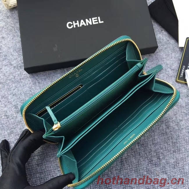 CHANEL 19 sheepskin & Gold-Tone Metal Wallet AP1063 green