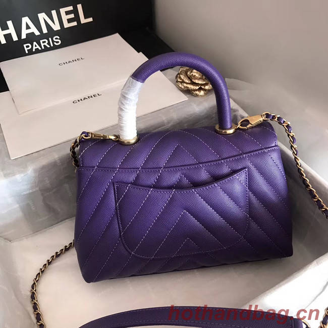 Chanel Small Flap Bag with Top Handle V92990 dark purple & gold-Tone Metal