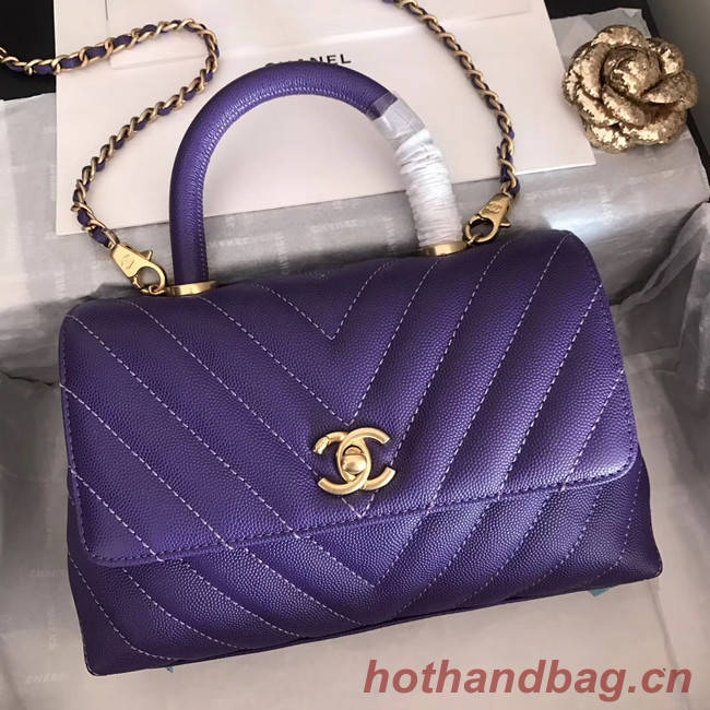 Chanel Small Flap Bag with Top Handle V92990 dark purple & gold-Tone Metal