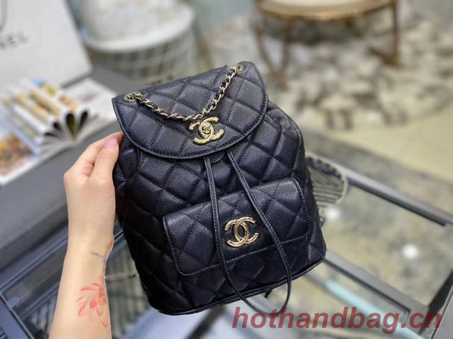 Chanel backpack Grained Calfskin & Gold-Tone Metal AS1371 black