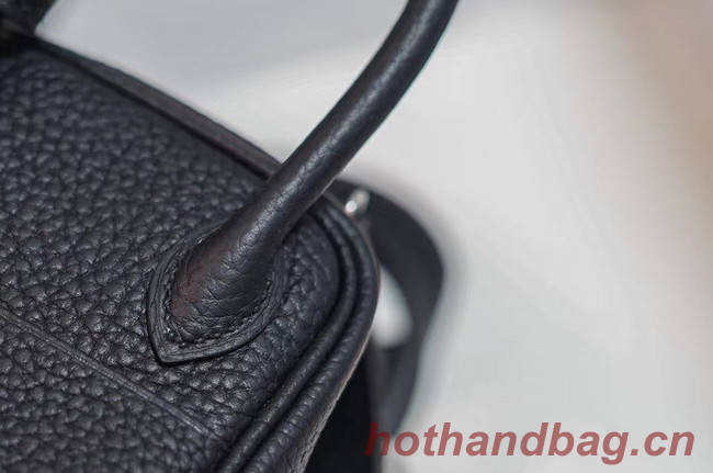 Hermes mini Lindy Togo Leather Bag LD19 black&Silver-Tone Metal