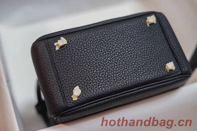 Hermes mini Lindy Togo Leather Bag LD19 black&Silver-Tone Metal