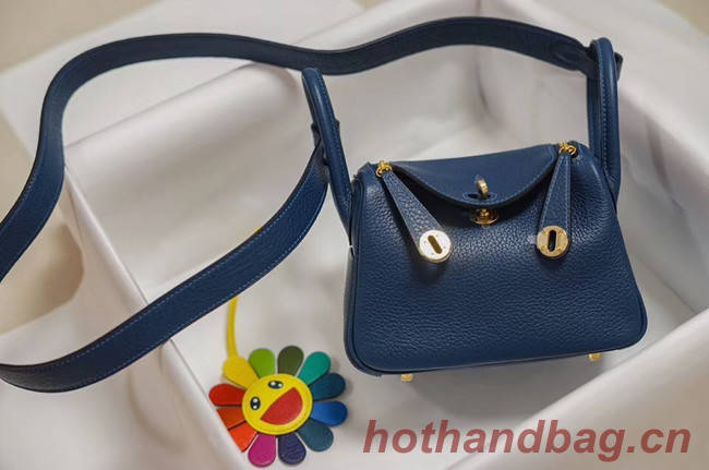 Hermes mini Lindy Togo Leather Bag LD19 blue&gold-Tone Metal