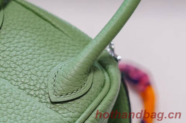 Hermes mini Lindy Togo Leather Bag LD19 green&Silver-Tone Metal