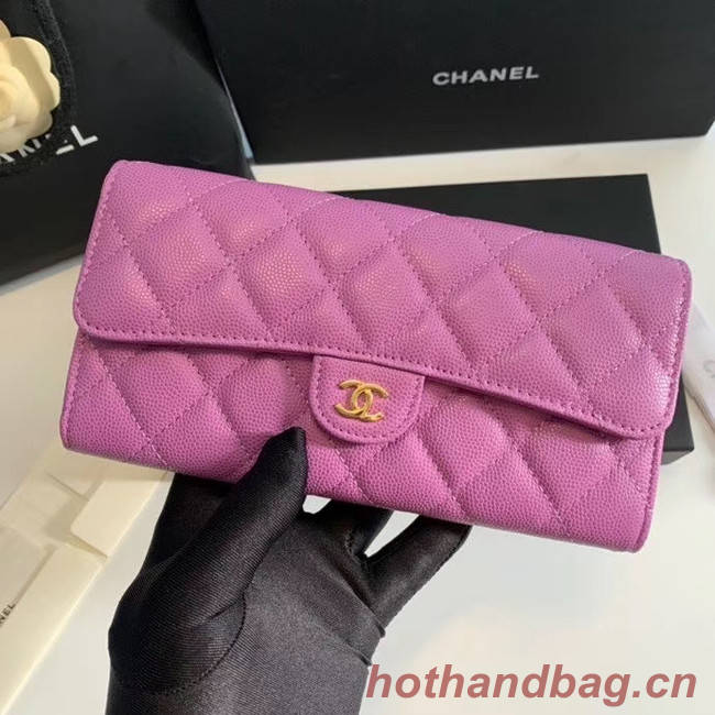 Chanel Calfskin Leather & Gold-Tone Metal Wallet A6888 Lavender