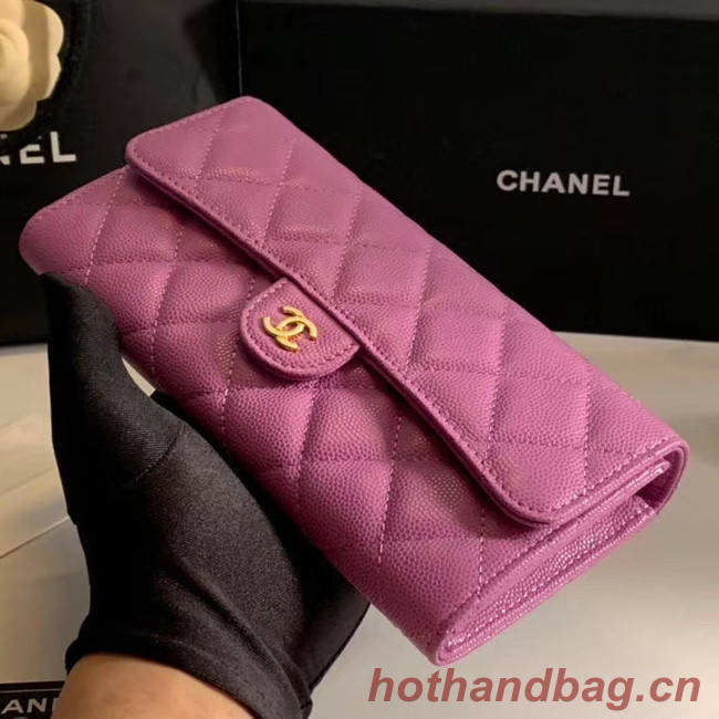 Chanel Calfskin Leather & Gold-Tone Metal Wallet A6888 Lavender