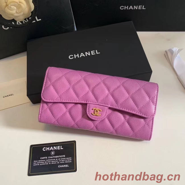 Chanel Calfskin Leather & Gold-Tone Metal Wallet A6888 Lavender