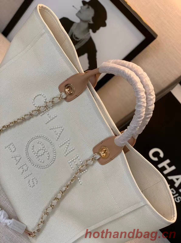 Chanel Canvas Tote Shopping Bag A66941 Cream