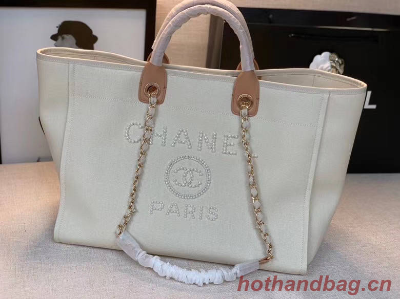 Chanel Canvas Tote Shopping Bag A66941 Cream