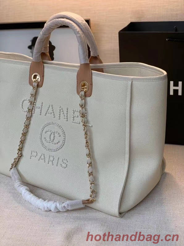 Chanel Canvas Tote Shopping Bag A66941 Cream