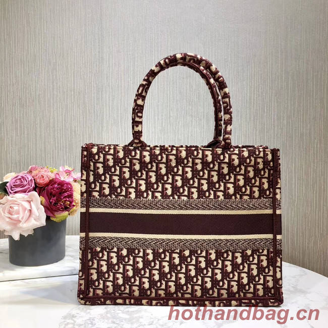 DIOR BOOK TOTE BAG IN EMBROIDERED CANVAS C1286-2 BURGUNDY