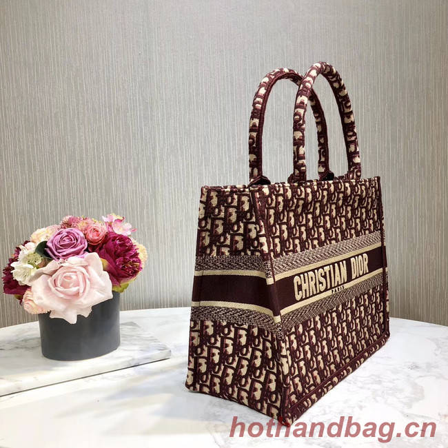 DIOR BOOK TOTE BAG IN EMBROIDERED CANVAS C1286-2 BURGUNDY